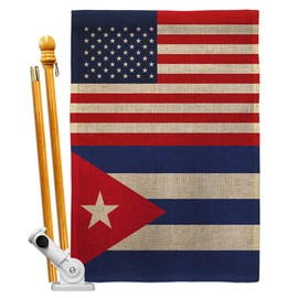 Americana Home & Garden Cuba US Friendship Burlap House Flag Set Regional Nation International World Country Particular Area Decoration Banner Small Garden Yard Gift Double-Sided, Made in USA