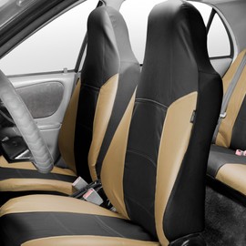 FH Group PU103102 High Back Royal PU Leather Car Seat Covers Airbag & Split Beige Black- Fit Most Car, Truck, SUV, or Van