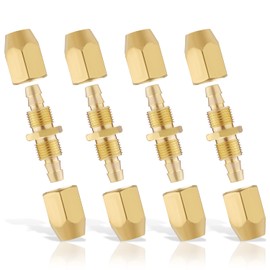 4 Pcs Air Hose Fittings 1/4 Inch with 8 Pcs Nuts, Solid Brass HPT Air Hose Repair Kit Brass Splicers Air Hose Crimp Fittings for 1/4inch ID and 5/16inch ID Hoses