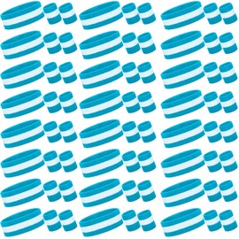 Eurzom 36 Pcs Bulk Sweatband Set: 12 Sweat-Absorbing Headbands and 24 Cotton Wristbands for Gym, Sports (Blue, White)