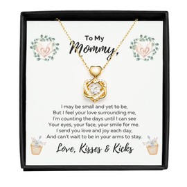 Winigolfe Design To My Mommy Necklace From Unborn Baby, Mother’s Day New Mom, Pregnant Wife Necklace, Pregnant Daughter-in-Law Gifts, Jewelry for Mom To Be, Gold Heart Knot Mommy Pendant