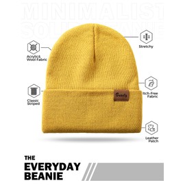 Black and Yellow Beanie Hats for Men Women, Warm Winter Snow Skull Caps, Daily Thermal Stocking Caps, Fall Spring Knit Cookies Beanie, Striped Cuffed Beanie Ski Skate Hiking for Men