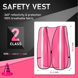 Haysandy 20 Pcs High Visibility Reflective Safety Vest Construction Vest Strips Neon Mesh Universal Size for Men Outdoor (Pink)