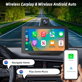 7" Car Stereo with Wireless Carplay & Android Auto - Portable Car Play Screen with 1080P Dash Cam Front/64GB TF | Bluetooth | FM transmitter/AUX | Plug & Play for most vehicles