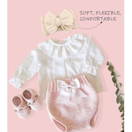 LemonSpace Handmade Baby Girls Headbands Soft Stretchy Nylon Hair Bands Hair Accessories with Bows for Newborn Baby Girls Infant Toddlers Kids (Beige Black White)