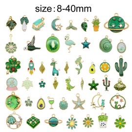 70pcs 35 Pairs Enamel Charms Pendants for Jewellery Making Bulk Lot Necklace Earrings Bracelet Craft DIY Findings, zinc, Green
