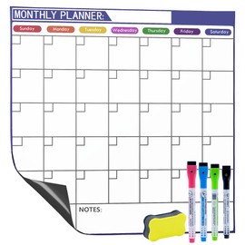 Magnetic Dry Erase Calendar for Refrigerator - Large Fridge Whiteboard Calendar with Dry Erase Markers & Eraser, Reusable Family Organization Planner for Kitchen, Office (17.7"x17.7")