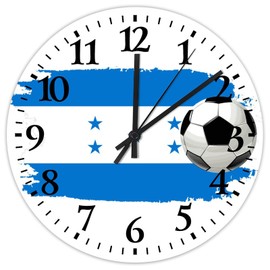 Football Theme Honduras Wood Wall Clocks 15 Inch Silent Non-Ticking Large Numbers Battery Operated City Flag Souvenir International Wall Clock Country Home Decoration for Daycare Bathroom Workshop