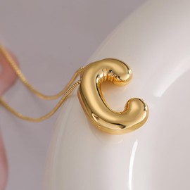 MTINEAPS Bubble Letter Necklace Gold Initial Necklaces for Women Trendy Chunky Charm Pendant Necklaces Gold Jewelry Birthday Gifts for Women Teen Her Mom Grandma Wife Sister C