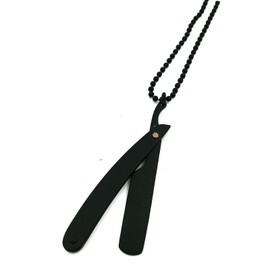 Barber Salon Jewelry Razor Necklace Pendant Straight Razor with 22" Long Dog TAG Chain Black Barber Necklace Vintage Jewelry Razor Chain Jewelry Decoration Cute