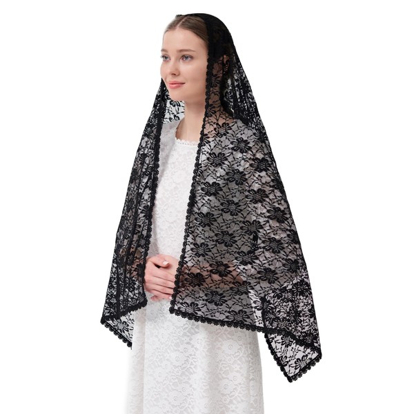 Leimandy Floral Lace Veil Rectangular Chapel Veil Long Veil for