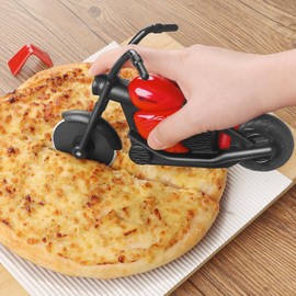 Asdirne Pizza Cutter, Motorbike Pizza Cutter Wheel with Non-Stick Stainless Steel Super Sharp Blades, Novelty Gift, Black/Red