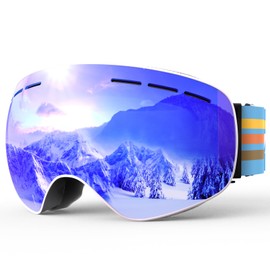 Whale OTG Ski Goggles, Over Lenses, Snowboard Ski Goggles for Women, Men, Adults, Anti Fog Snow Goggles 100% UV Protection, Modern Spherical Lens VLT S3 (Blue Revo VLT S2)