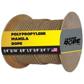 LILBURN ROPE CO. Twisted ProManila Rope - UnManila, 3 Strand Outdoor Rope - Lightweight Synthetic Manila for DIY Projects, Marine, Commercial, DIY, Contractor - 3/8 Inch x 25 Feet (Coil)