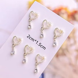 Heart Nail Charms,20PCS 3D Pearl Rhinestone Love Alloy Nail Charms,Gold Nail Art Dangle Charms Nail Jewelry for Nail Decorations DIY Crafts