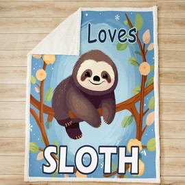 Feelyou Sloth Sherpa Blanket Cartoon Fleece Throw Blanket for Kids Boys Girls Teens Room Decor Girls Love Plush Blanket Blue Fuzzy Blanket for Sofa Bed Couch,Throw 50x60 Inches