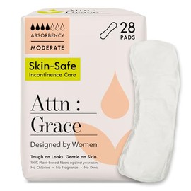 Atención: Grace - Almohadillas de incontinencia moderadas para mujeres, paquete de 28 – Alta absorción, transpirable, a base de plantas – Almohadillas de incontinencia para fugas moderadas de la