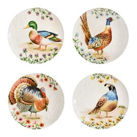 Bico Autumn Birds Salad Plates Set of 4, 8.75 Inch Ceramic Dessert Plates for Salad, Appetizer, Side Dishes, Microwave and Dishwasher Safe, Gift for Housewarming and Thanksgiving