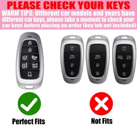 YIKECASE Key Fob Cover with Diamond Keychain Fit for Hyundai Car Key Holder Case Compatible with Hyundai 2024 2023 2022 Sonata Santa Fe Nexo Tucson Palisade Key Protector, 7 Buttons (Purple-Heart)