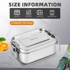 VIKCOLEE 8 PCS Stainless Steel Bento Box 550ml, Metal Lunch Box Food Containers, Steel Lunch Container for Home, Work, Camping
