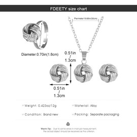 FDEETY Women's Jewellery Set Friendship Knot Twist Pendant Necklace Earrings Ring Dainty Jewelry Set Accessories Bridal Jewelry Set Anniversary Birthday Jewelry Gift for Ladies Girls（Silver）