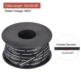 MECCANIXITY 24AWG Silicone Ribbon Cable 2Pin 24 Gauge Flat Cable Flexible Silicone Wire 10m/32.8ft Black Stranded Tinned Copper Wire for Model Plane, Model Car, Electric Appliance