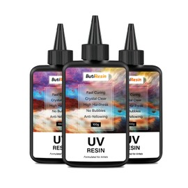 ButiResin Liquid 10.6 oz (300 g) UV Resin Liquid Large Capacity Hard Type UV LED Compatible High Clarity Rapid Cure No Yellowing Hypoallergenic DIY Resin Art