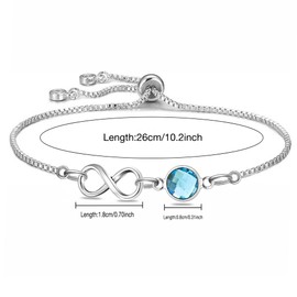 Yumioxa 12 Months Birthday Stones Tennis Bracelets Adjustable Bracelets Jewelry for Women Unique Birthday Color Crystal Chain for Her (March(Infinity))