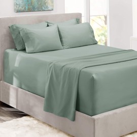 Hearth & Harbor Bed Sheets, Luxury Soft 6 Piece Bed Sheet Set Extra Deep Pocket Fitted Sheets Fits Mattress up to 21", Double Brushed Bedding Sheets & Pillowcases, Queen, Ice Green
