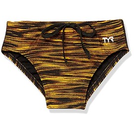 TYR Boys' Standard Durafast Elite Racer Brief Swimsuit, Black/Gold Fizzy, 22