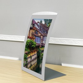 FixtureDisplays 8.5X11 Sign Holder Picture Frame for Tabletop Magnetic Lens, Curved - Silver