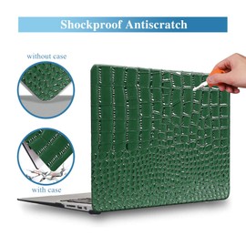 KEROM Compatible with Crocodile MacBook Air 15 Inch Case 2025 2024 2023 M4 M3 M2 A3241 A3114 A2941, Textured Elegant Luxury Aligator Skin Snakeskin PU Leather Hardshell & Keyboard Cover, Emerald Green