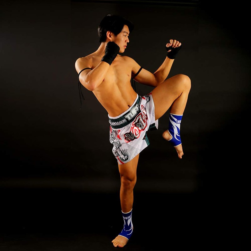 Tuff Muay Thai Boxing Shorts Double Tigers (White, XL)