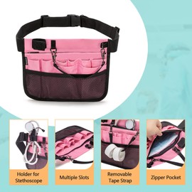 Damero Nurse Fanny Pack with Stethoscope Holder and Multiple Compartments, Nurse Waist Bag Vet Pouch, Nursing Organizer Belt Medical Gear Hip Bag for Bandage Scissors and Other Supplies,Pink