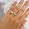 Kokoma Adjustable Pearl and Crystal Flower Ring for Women Cubic