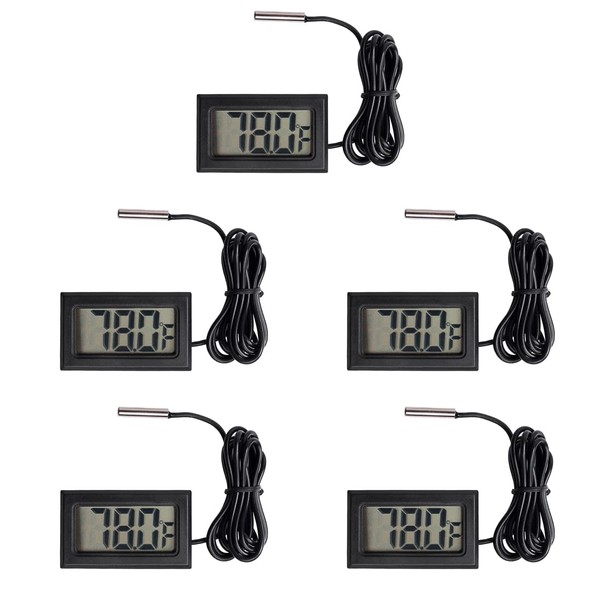 HiLetgo 5pcs Digital LCD Thermometer Temperature Digital LCD Fridge Thermometer Water Temperature with Probe Fahrenheit