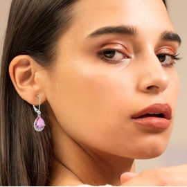 Oskani Dangle Drop Earrings for Women Teardrop Leverback October Birthstone Tourmaline Color Earrings 925 Sterling Silver 5A Cubic Zircon Jewelry Anniversary Birthday Christmas for Wife Her