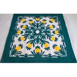 Hawaiian Quilt, Wall Hanging, Baby Crib Blanket, 100% Hand Quilted and 100% Hand Appliqued 42"
