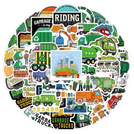 60 Pcs Garbage Truck Stickers Decals for Kids Boys Girls, Cute Garbage Truck Stickers Waterproof for Water Bottle Laptop Skateboard Helmet Luggage, Vinyl Stickers Pack(LJC)
