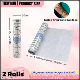 Tattoo Aftercare Bandage Kit - 6" x 4.4 Yard (2 Rolls), Waterproof, Transparent Film for Healing, Protect Your Ink. Ideal Second Skin, Breathable & Safe, Durable, Flexible + Easy Application