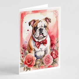 Caroline's Treasures DAC4426GCA7P English Bulldog Valentine Roses Greeting Cards Pack of 8 Blank Cards with Envelopes Whimsical A7 Size 5x7 Blank Note Cards