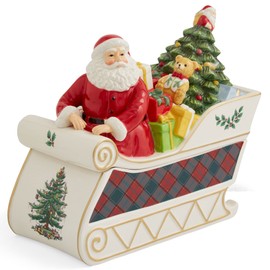 Spode Christmas Tree Collection Santa in Sleigh Cookie Jar | 13.25 Inch Christmas Cookie Jars made of Fine Dolomite | Candy Jars for Kitchen Counter with Lid | Christmas Cookie Containers