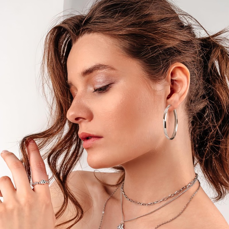 EXGOX Hoop Earrings 925 Silver for Women 5 mm Wide