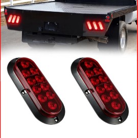 2Pcs 12V LED Truck Trailer Stop/Turn/Tail Brake Lights 6" Oval Flush Mount Red