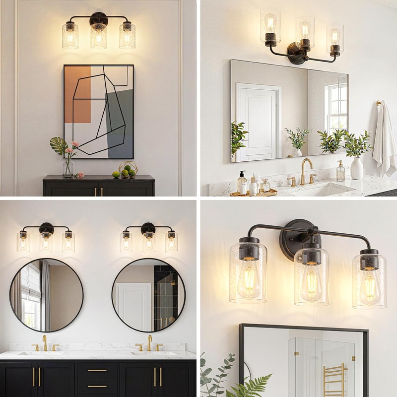 ALAISLYC 3-Light Bathroom Vanity Light Fixtures, 18 Inch Black Vanity