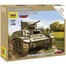 Zvezda Model Kit - US Light Tank M3A1 Stuart - 1:100 Scale