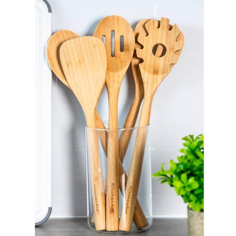 KitchenAid KQG604OHBBE, Bamboo Slotted Spoon, 32.5 cm, Wood