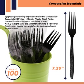 Concession Essentials 7.25" Heavy Weight Plastic Black unwrapped Forks- Pack of 100ct