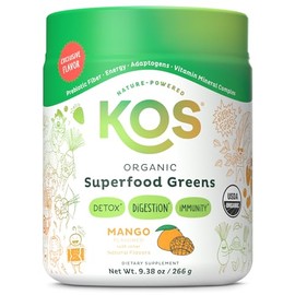 KOS Organic Superfood Greens Powder - Gut Health from Prebiotic Fiber, Supergreens and Adaptogens - USDA Certified Organic, Made in a GMP Certified Fa