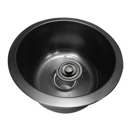 BIGYOUZI 12In Round Black Kitchen sink 304 Stainless Steel Countertop in Bar Sinks Single Bowl Rv Small Sink with Drainage set (12.5''X12.5'')